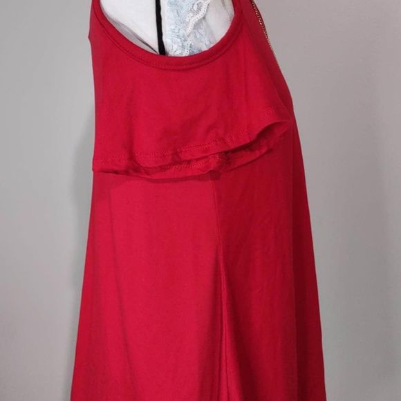 NWT Medium C’EST LA VIE Red Blouse with necklace Red Cold Shoulder C2514 - Picture 4 of 6